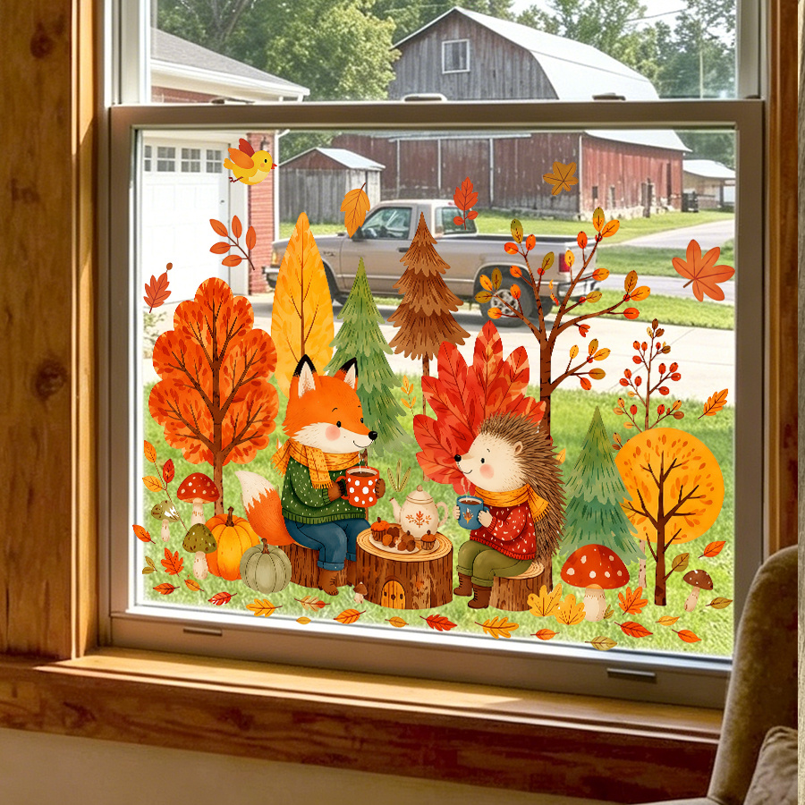 1pc autumn window decal, cute  - Nettle Leaf Tea recension och pris