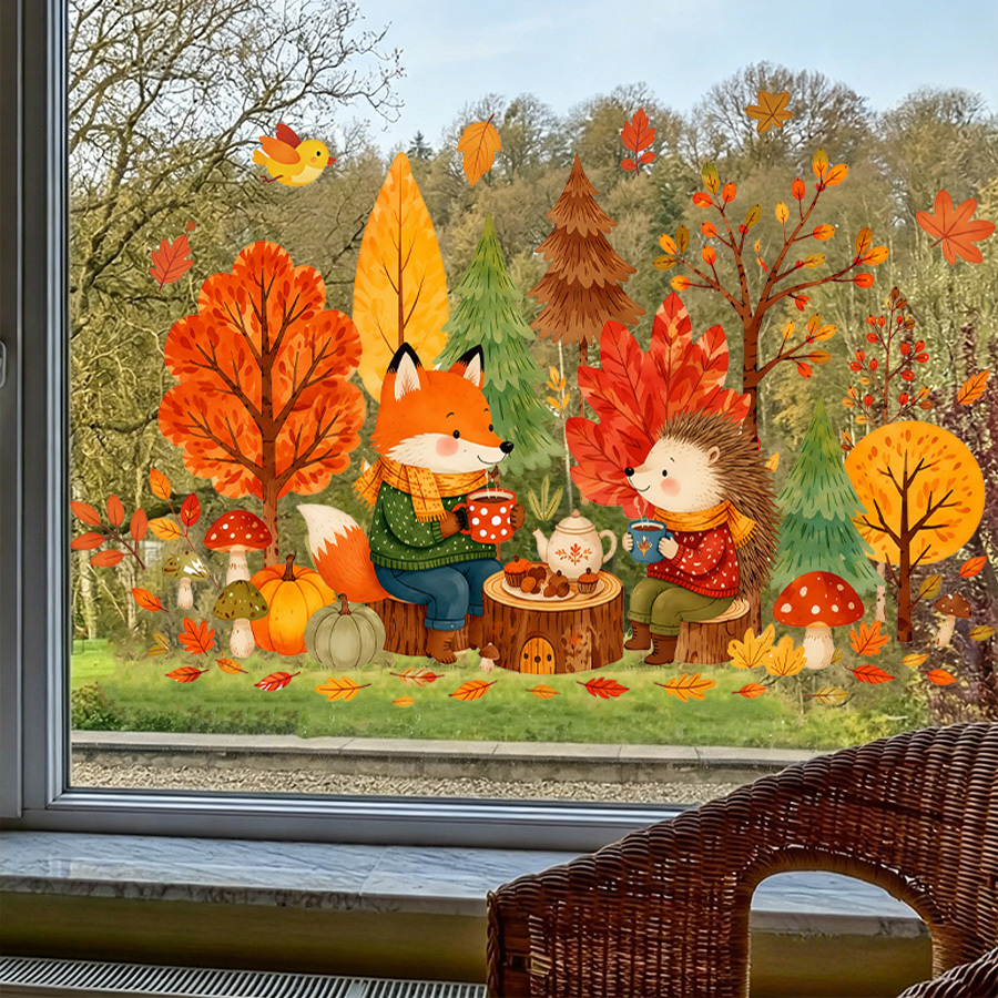 1pc autumn window decal, cute  - Nettle Leaf Tea recension och pris