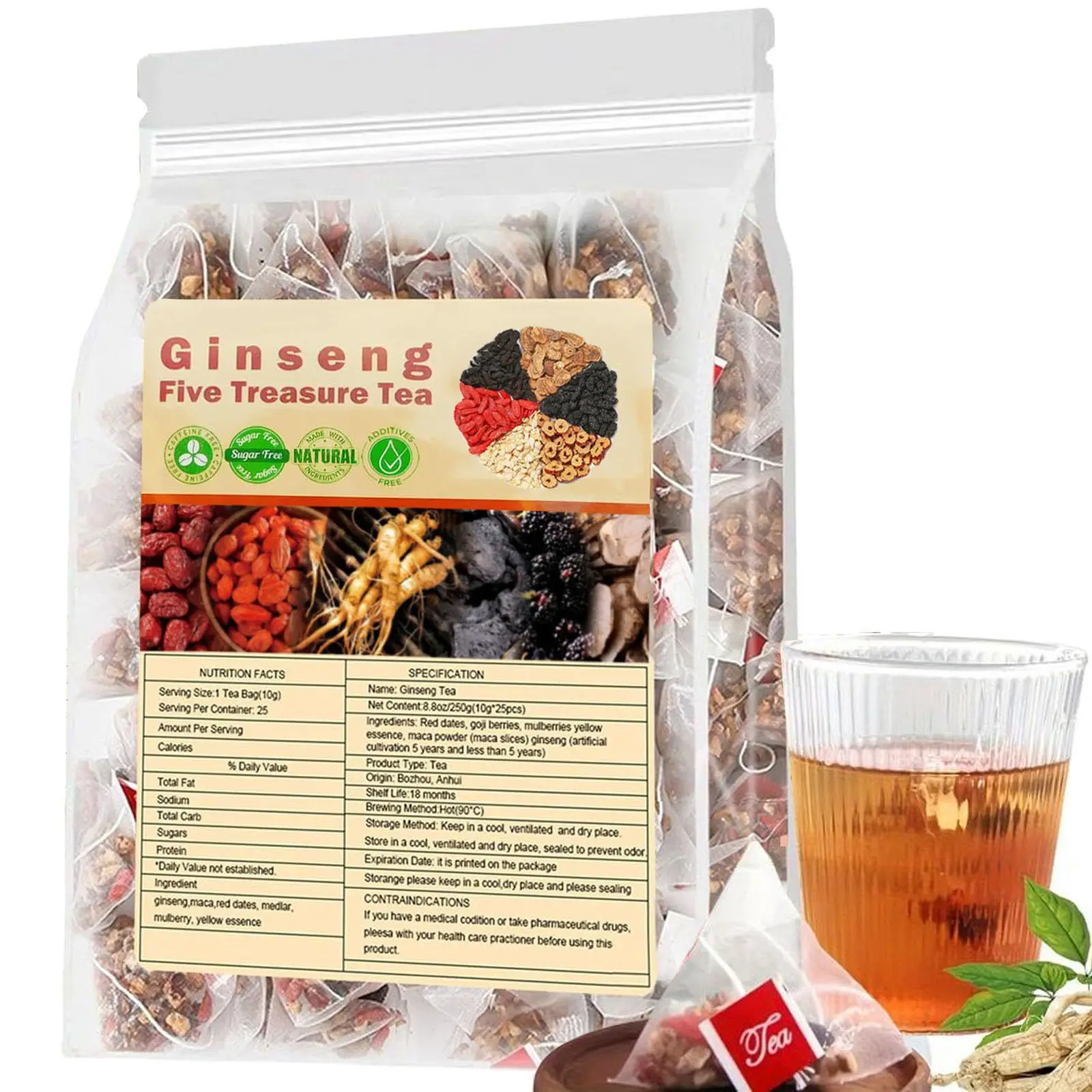 Ginseng Five Treasure Tea, Nat - Herbal Wellness Products recension och pris